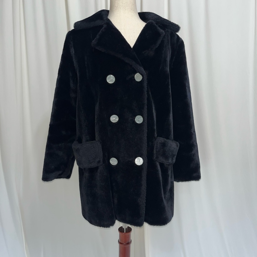 Elegant Vintage Black Faux Fur Coat by Outerama Size L